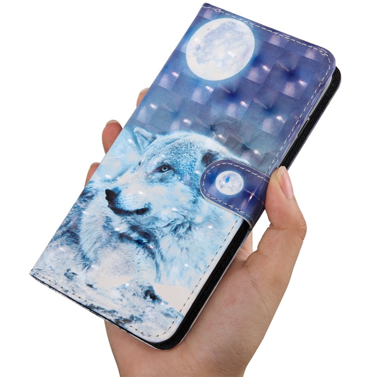 Light Spot Decor Patterned Magnetic Leather Flip Cover for Motorola Moto G7 Play - White Wolf-6