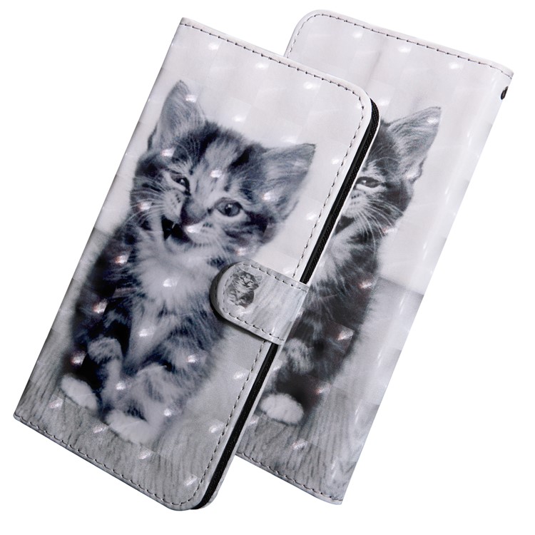 Light Spot Decor Patterned Magnetic Leather Flip Cover for Motorola Moto G7 Play - Lovely Cat-4