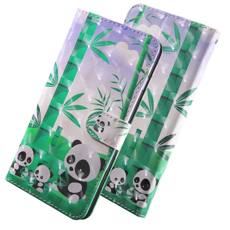 Light Spot Decor Patterned Magnetic Leather Flip Cover for Motorola Moto G7 Play - Pandas-4