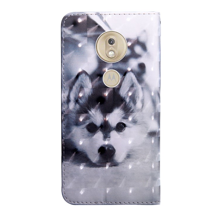 Light Spot Decor Patterned Leather Stand Casing for Motorola Moto G7 Power - Black and White Wolf-3