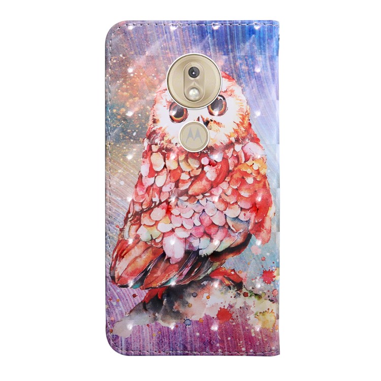 Light Spot Decor Patterned Leather Stand Casing for Motorola Moto G7 Power - Owl-3