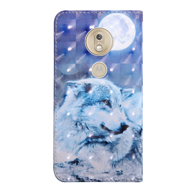 Light Spot Decor Patterned Leather Stand Casing for Motorola Moto G7 Power - White Wolf-3