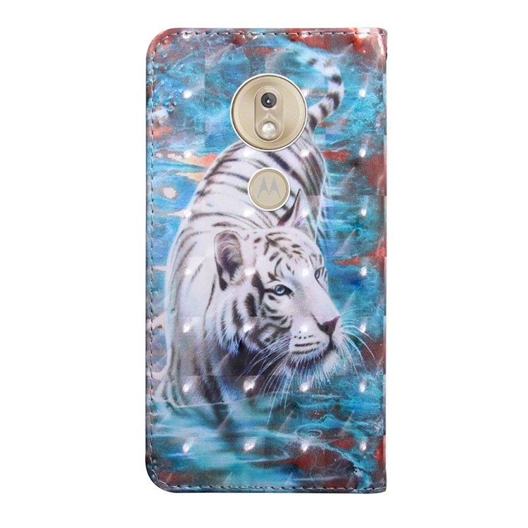 Light Spot Decor Patterned Leather Stand Casing for Motorola Moto G7 Power - Tiger-3