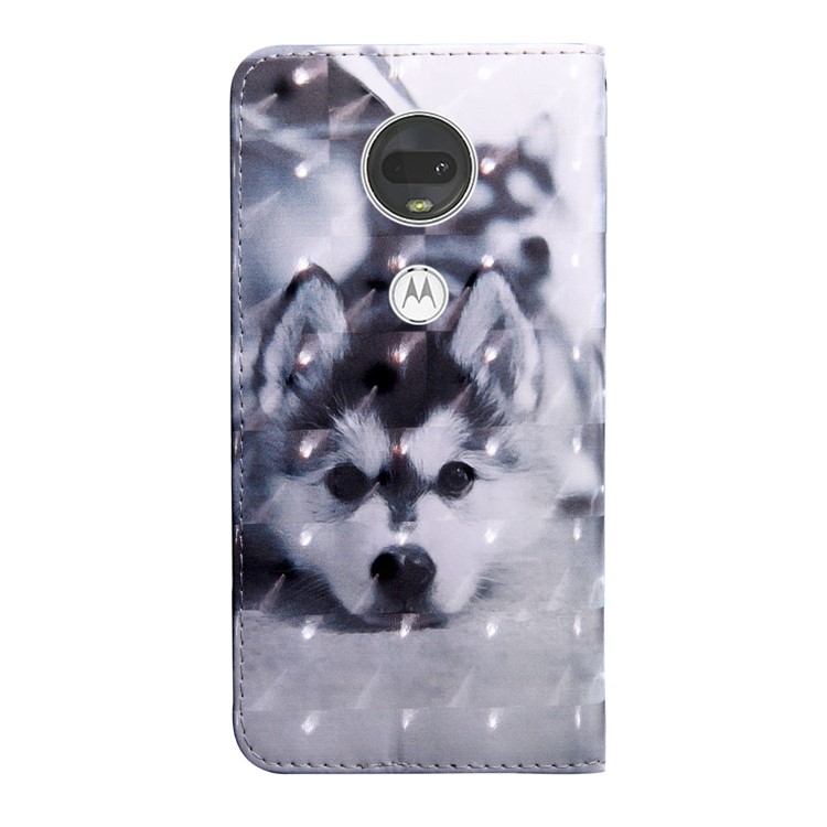 Light Spot Decor Patterned Leather Wallet Case for Motorola Moto G7 / G7 Plus - Black and White Wolf-3