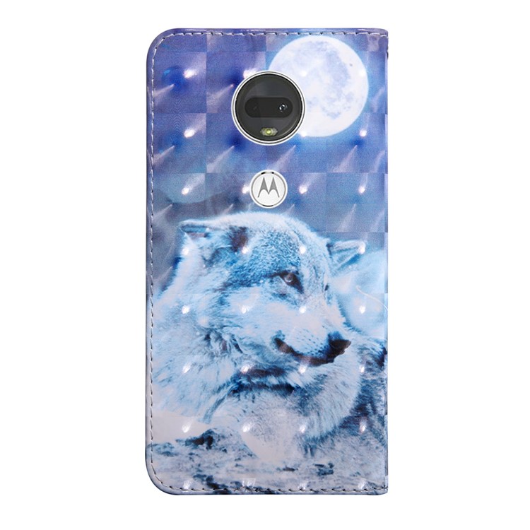Caso De Carteira De Couro Modelado Decoração De Ponto Claro Para Motorola Moto G7 / G7 Mais - Lobo Branco-3