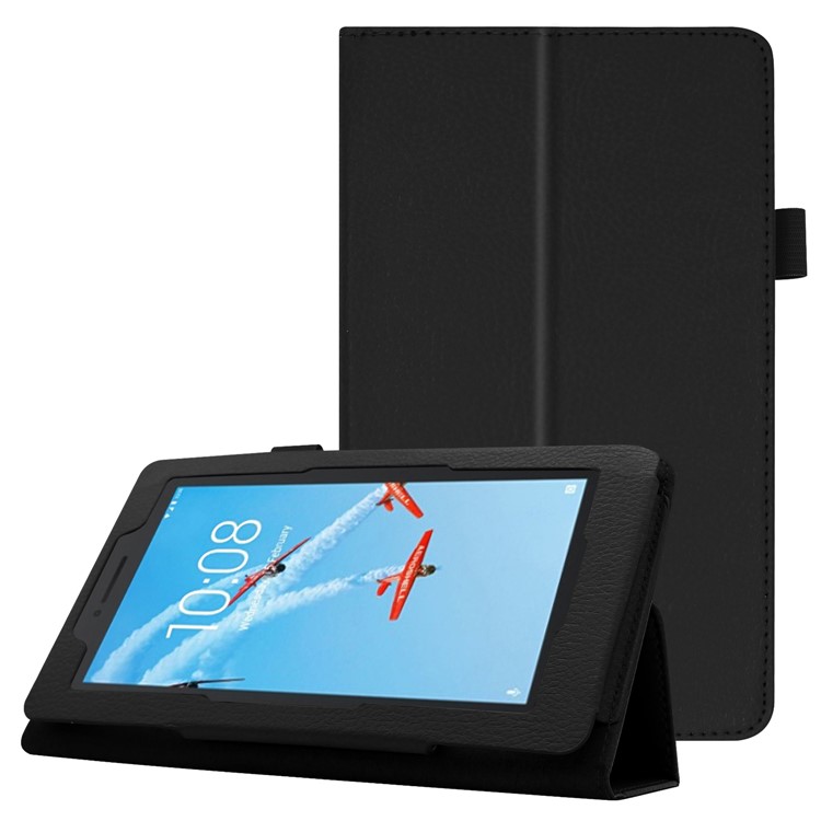 Litchi Skin Leather Stand Case for Lenovo Tab E7 - Black-1