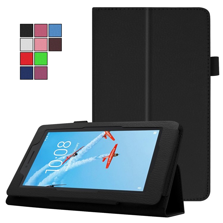 Litchi Skin Leather Stand Case for Lenovo Tab E7 - Black-2