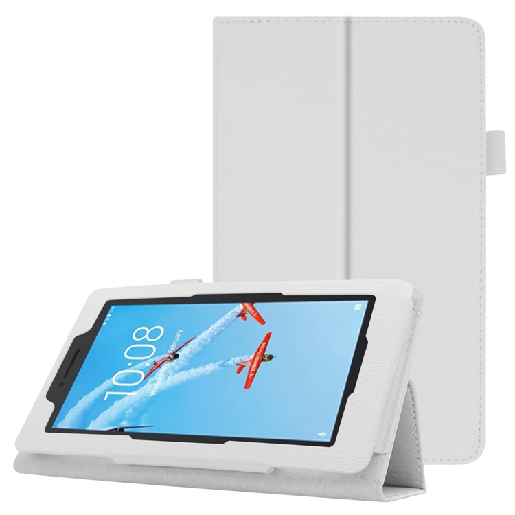 Litchi Skin Leather Stand Case for Lenovo Tab E7 - White-1
