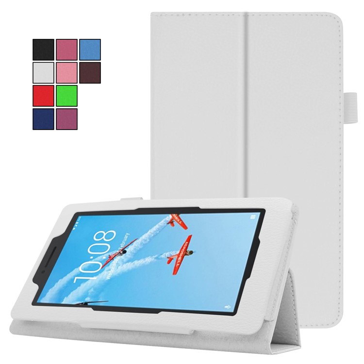 Litchi Skin Leather Stand Case for Lenovo Tab E7 - White-2