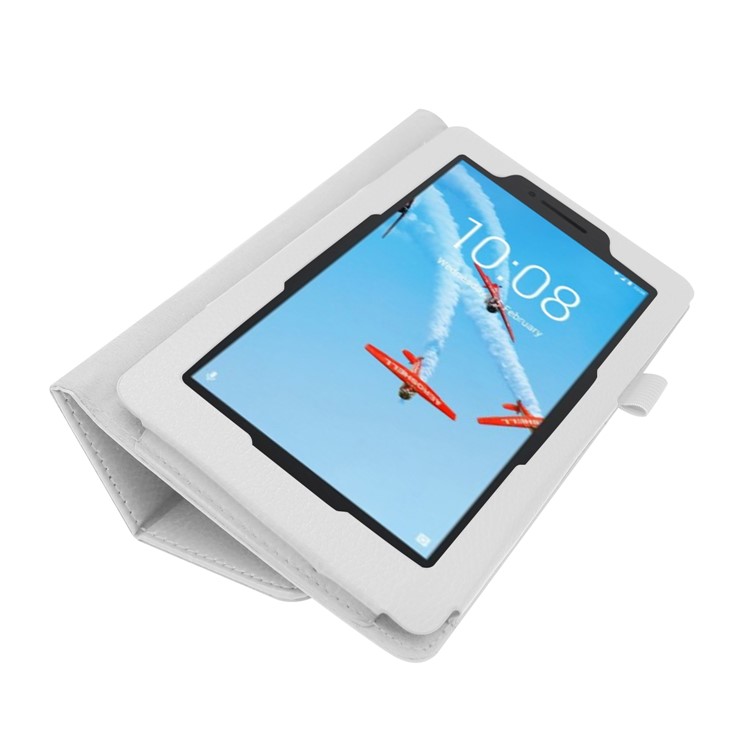 Litchi Skin Leather Stand Case for Lenovo Tab E7 - White-5
