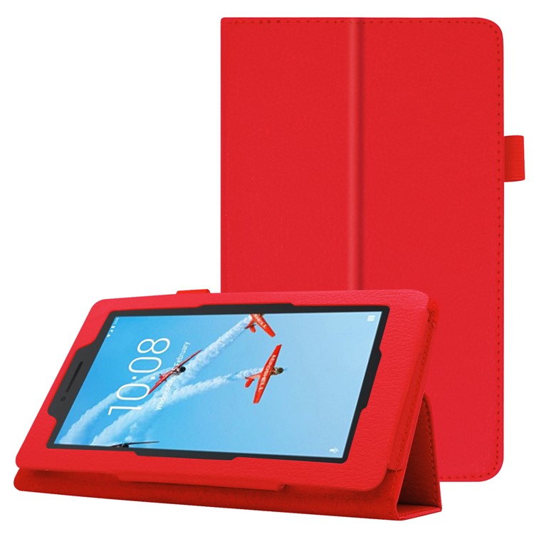 Litchi Skin Leather Stand Case for Lenovo Tab E7 - Red-1