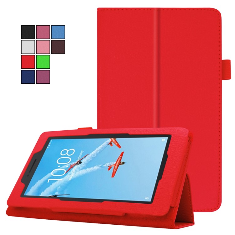 Litchi Skin Leather Stand Case for Lenovo Tab E7 - Red-2