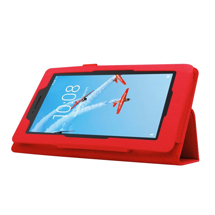 Litchi Skin Leather Stand Case for Lenovo Tab E7 - Red-4