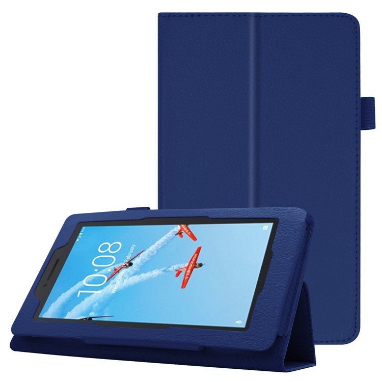 Litchi Skin Leather Stand Case for Lenovo Tab E7 - Dark Blue-1