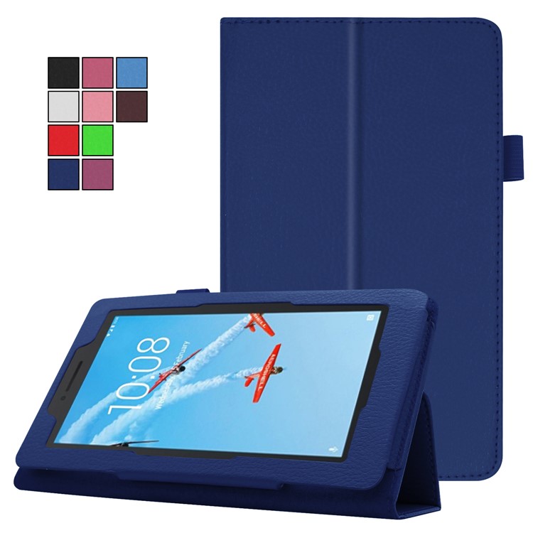 Litchi Skin Leather Stand Case for Lenovo Tab E7 - Dark Blue-2