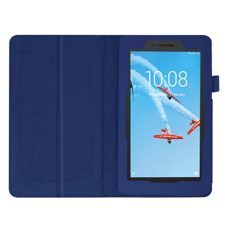 Litchi Skin Leather Stand Case for Lenovo Tab E7 - Dark Blue-3