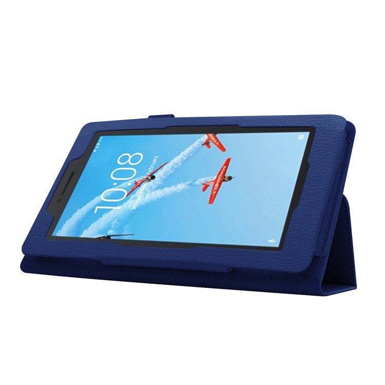 Litchi Skin Leather Stand Case for Lenovo Tab E7 - Dark Blue-4