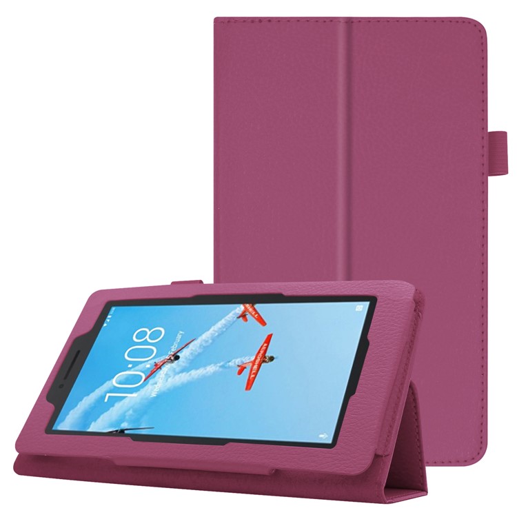Litchi Skin Leather Stand Case for Lenovo Tab E7 - Purple-1