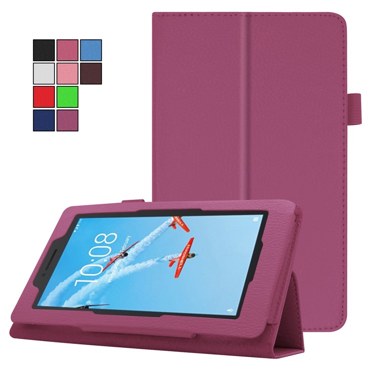 Litchi Skin Leather Stand Case for Lenovo Tab E7 - Purple-2