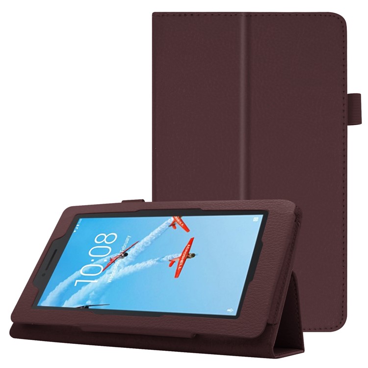 Litchi Skin Leather Stand Case for Lenovo Tab E7 - Coffee-1