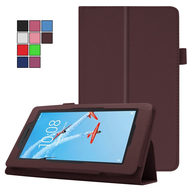 Litchi Skin Leather Stand Case for Lenovo Tab E7 - Coffee-2