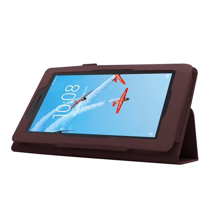 Litchi Skin Leather Stand Case for Lenovo Tab E7 - Coffee-4