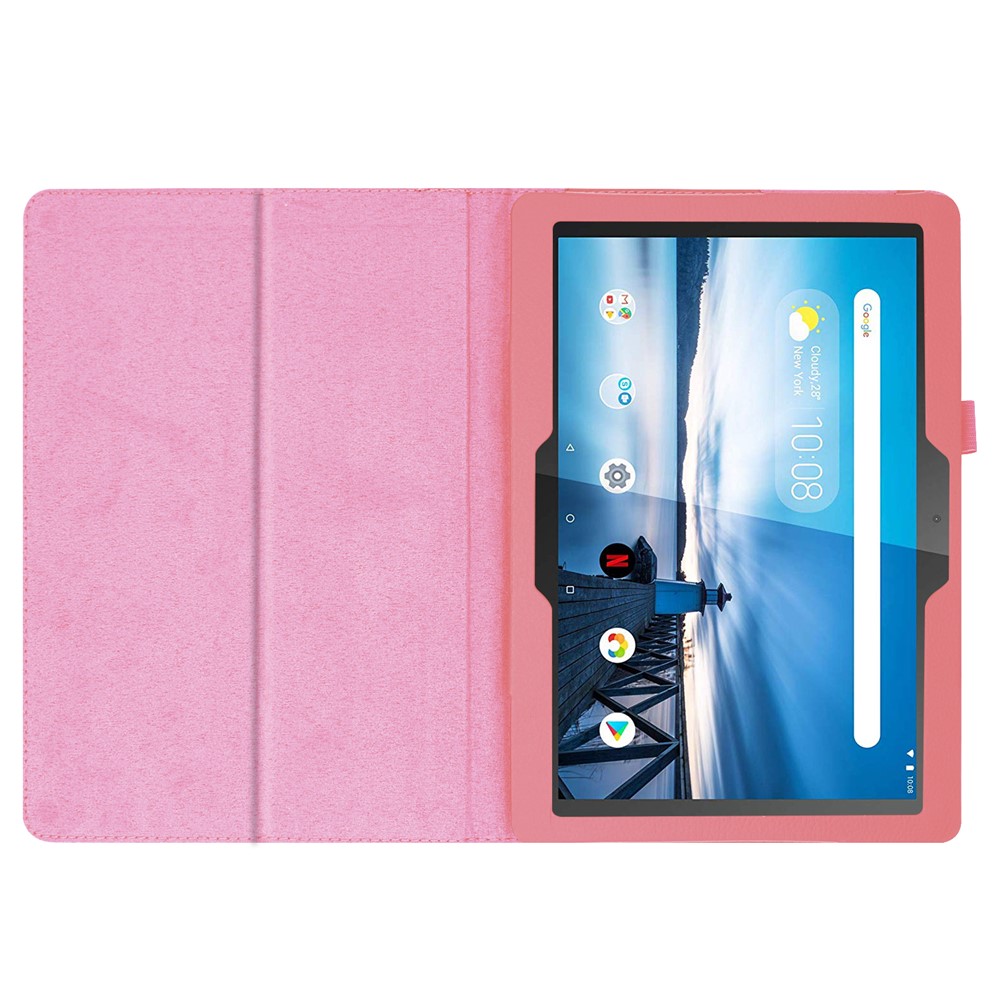 Anti-scratch Shockproof Litchi Texture Leather Stand Protective Phone Case Cover for Lenovo Tab M10 TB-X605F - Pink-3