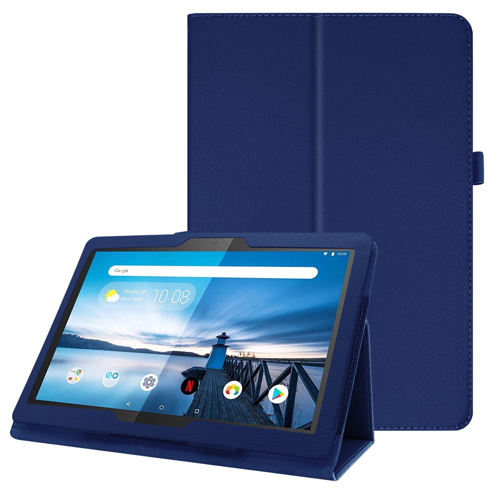 Litchi Texture Leather Stand Protective Case for Lenovo Tab M10 TB-X605F - Dark Blue-1