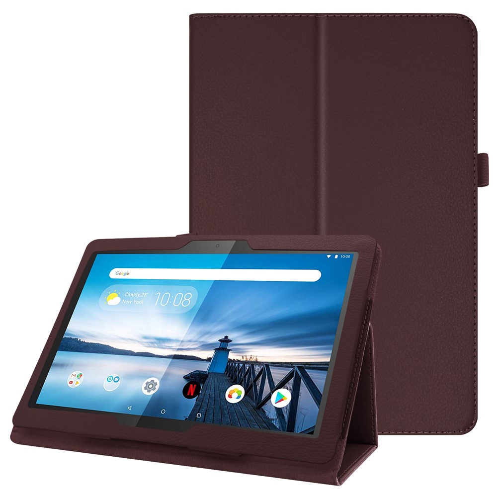 Litchi Texture Leather Stand Protective Case for Lenovo Tab M10 TB-X605F - Coffee-1