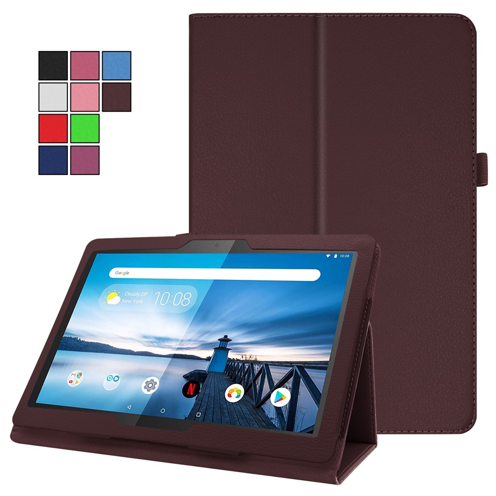 Litchi Texture Leather Stand Protective Case for Lenovo Tab M10 TB-X605F - Coffee-2
