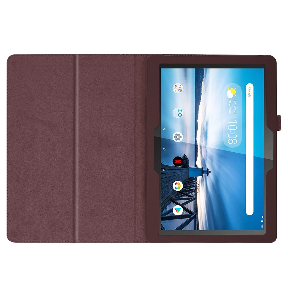 Litchi Texture Leather Stand Protective Case for Lenovo Tab M10 TB-X605F - Coffee-3