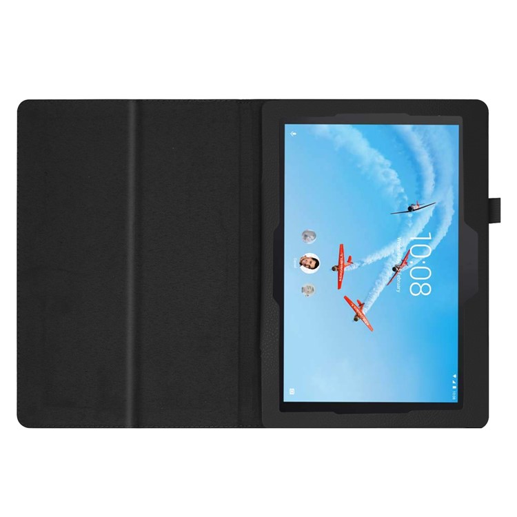 Litchi Skin Leather Stand Caso Para Lenovo Tab E10 - Preto