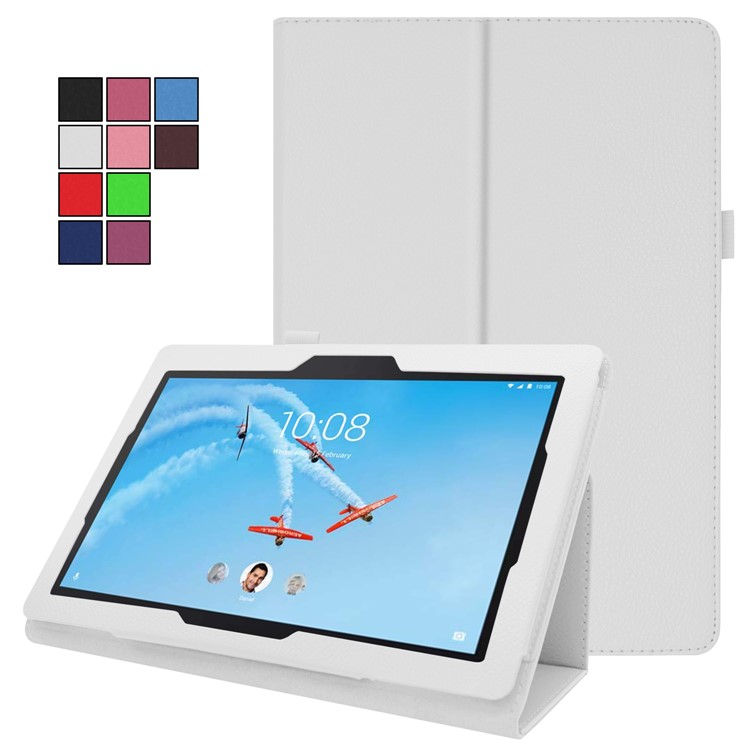 Litchi Skin Leather Stand Case for Lenovo Tab E10 - White-2