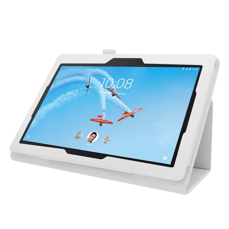 Litchi Skin Leather Stand Case for Lenovo Tab E10 - White-5