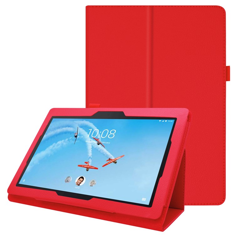 Litchi Skin Leather Stand Case for Lenovo Tab E10 - Red-1