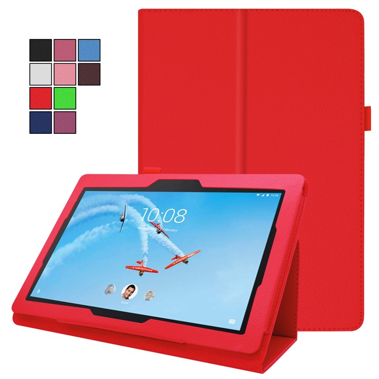 Litchi Skin Leather Stand Case for Lenovo Tab E10 - Red-2