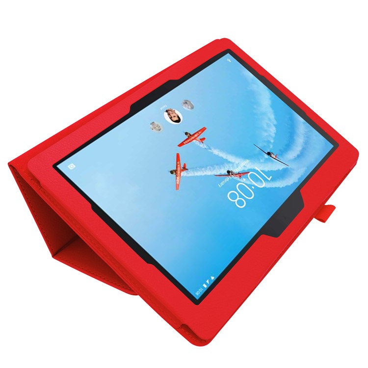 Litchi Skin Leather Stand Case for Lenovo Tab E10 - Red-4