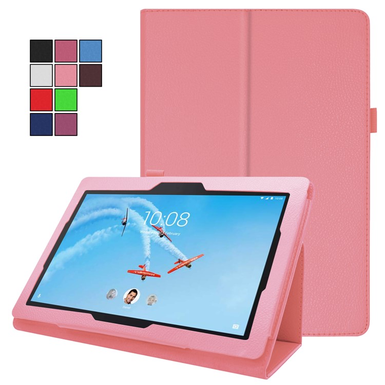 Litchi Skin Leather Stand Case for Lenovo Tab E10 - Pink-2