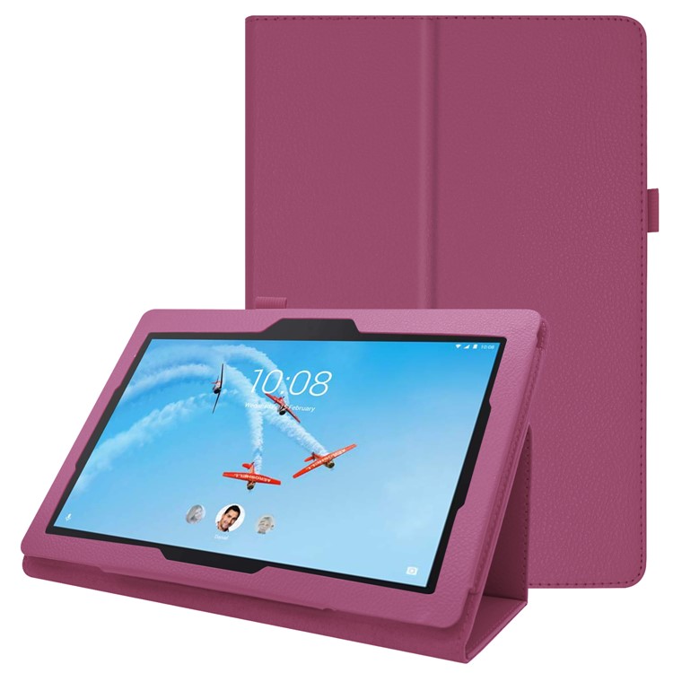 Litchi Skin Leather Stand Case for Lenovo Tab E10 - Purple-1