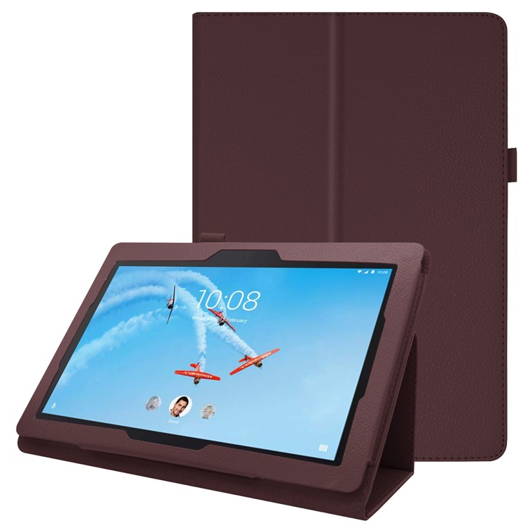 Litchi Skin Leather Stand Case for Lenovo Tab E10 - Coffee-1