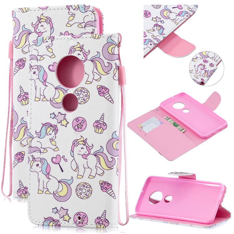 Pattern Printing Leather Wallet Case for Motorola Moto G7 / G7 Plus - Unicorn and Cake-1