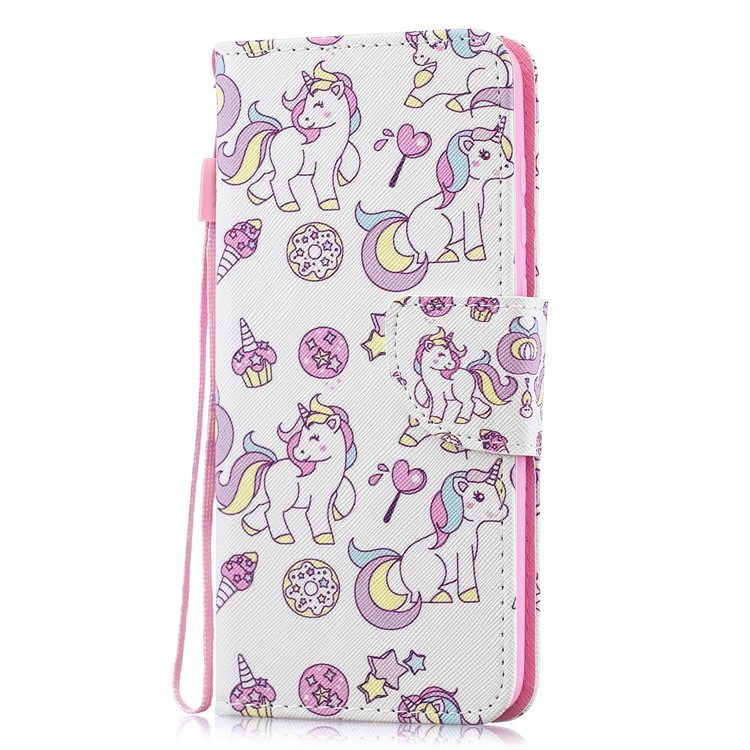 Pattern Printing Leather Wallet Case for Motorola Moto G7 / G7 Plus - Unicorn and Cake-2