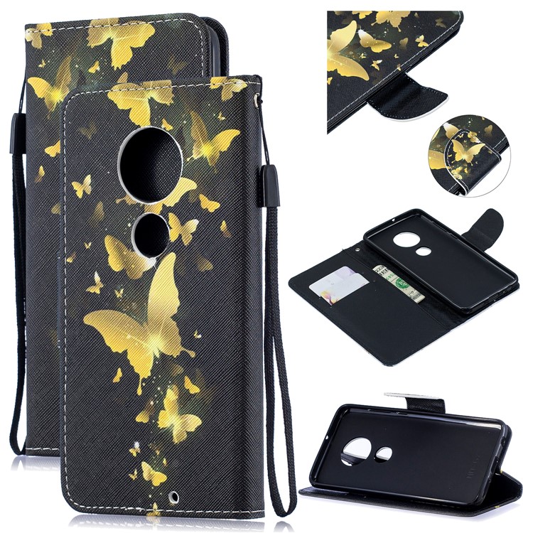 Pattern Printing Leather Wallet Case for Motorola Moto G7 / G7 Plus - Gold Butterfly-1