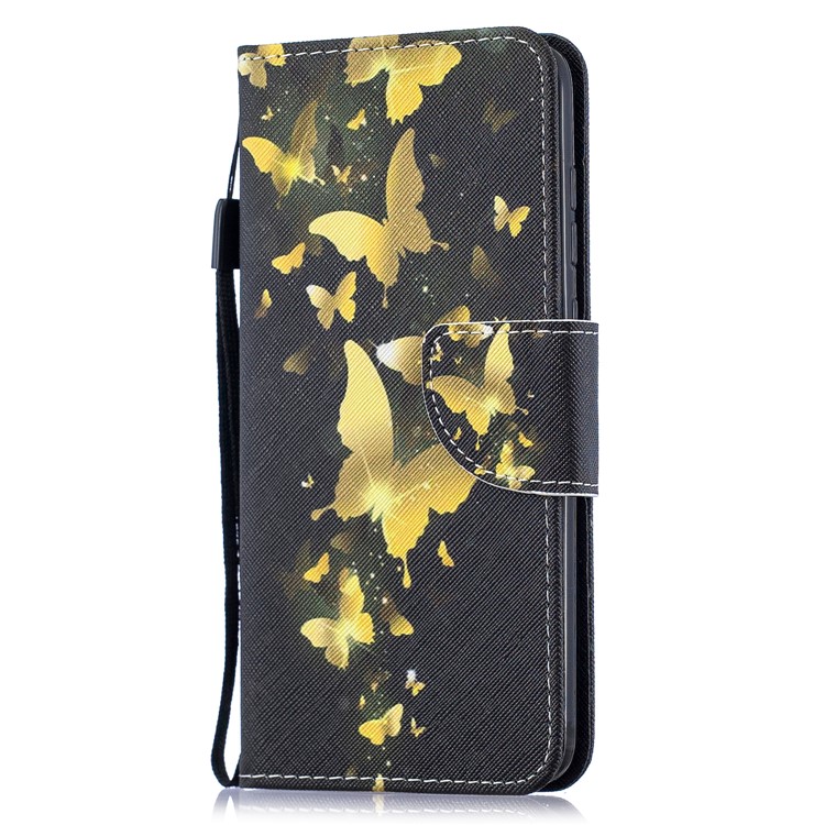 Pattern Printing Leather Wallet Case for Motorola Moto G7 / G7 Plus - Gold Butterfly-2