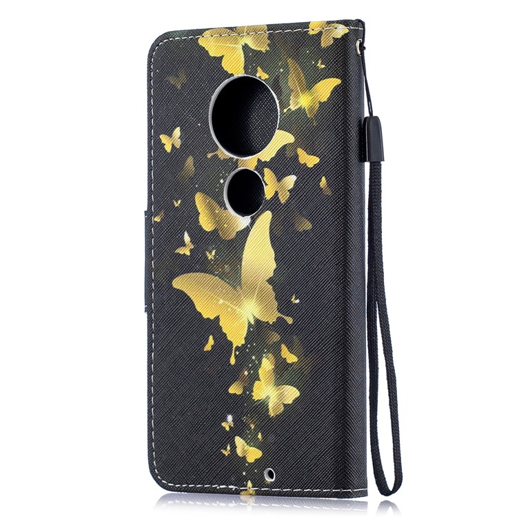 Pattern Printing Leather Wallet Case for Motorola Moto G7 / G7 Plus - Gold Butterfly-3