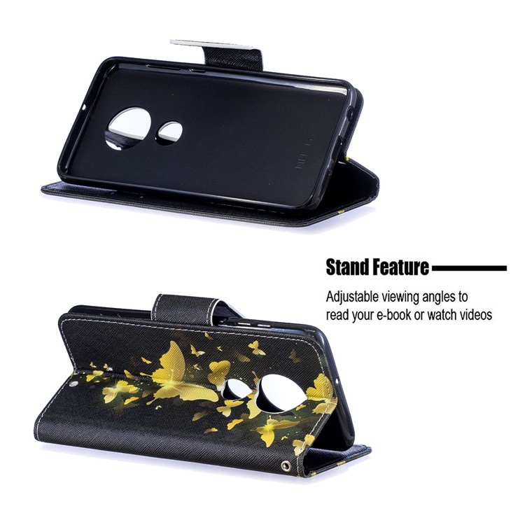 Pattern Printing Leather Wallet Case for Motorola Moto G7 / G7 Plus - Gold Butterfly-5