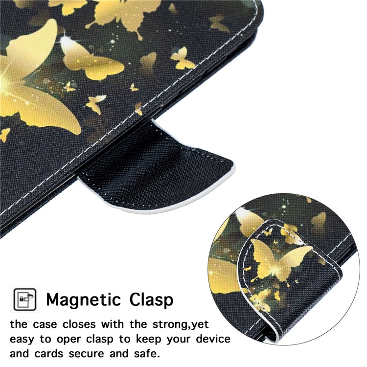 Pattern Printing Leather Wallet Case for Motorola Moto G7 / G7 Plus - Gold Butterfly-6