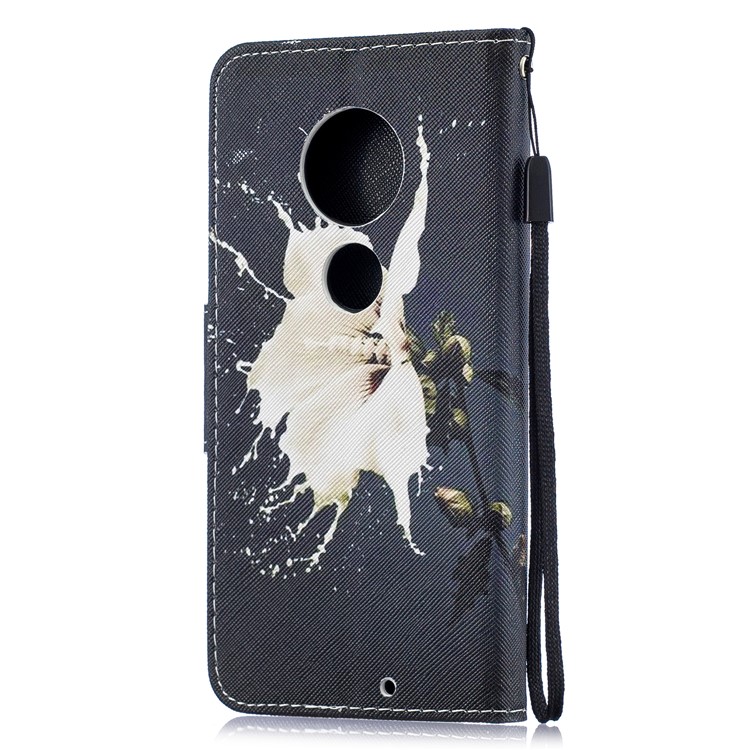 Pattern Printing Leather Wallet Case for Motorola Moto G7 / G7 Plus - White Flower-3