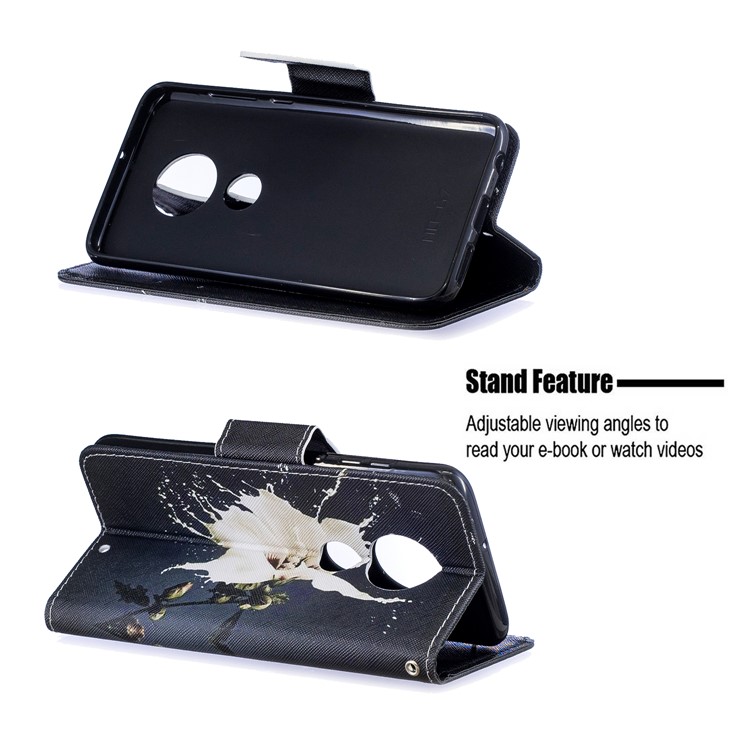 Pattern Printing Leather Wallet Case for Motorola Moto G7 / G7 Plus - White Flower-5