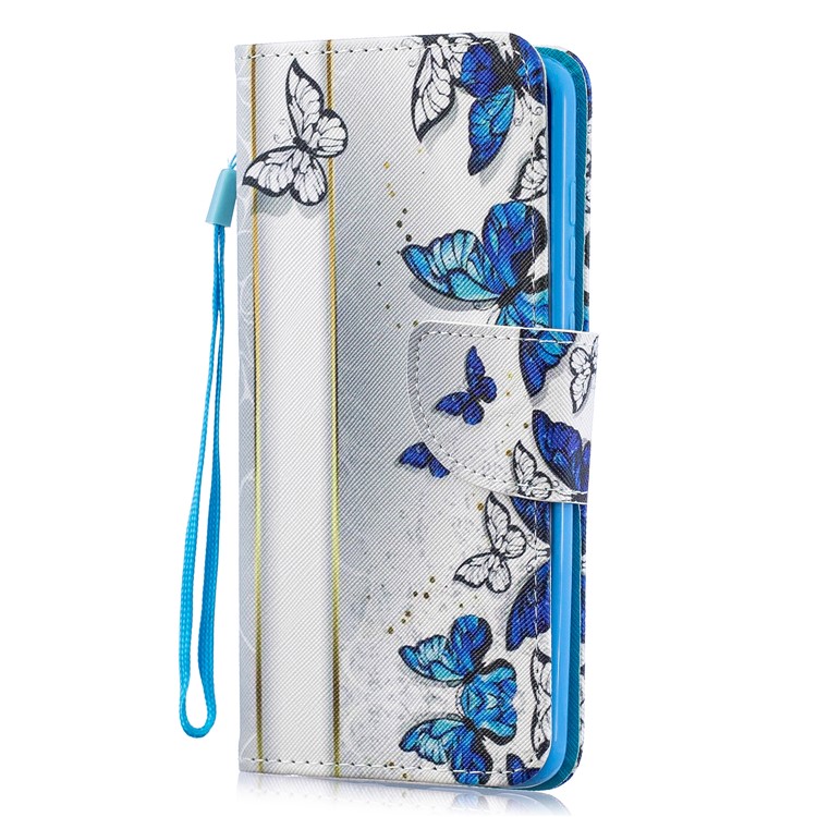 Pattern Printing Leather Wallet Case for Motorola Moto G7 / G7 Plus - Blue and White Butterflies-2